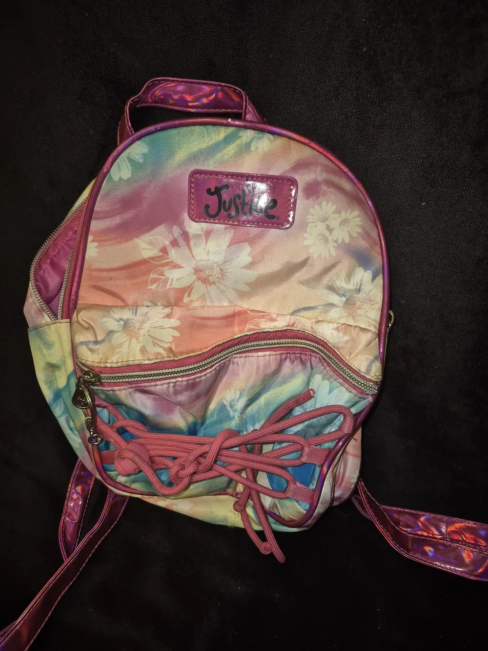 Justice Rainbow Floral Mini Backpack with Pink Accents